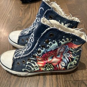 Ed Hardy canvas sneakers with mermaid graphic ( Size 7)